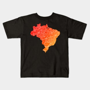 Colorful mandala art map of Brazil with text in red and orange Kids T-Shirt